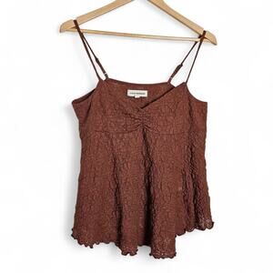 Lucky Brand Womens Brown Textured Cami Tank Top Size L Boho Y2K Fairy Grunge